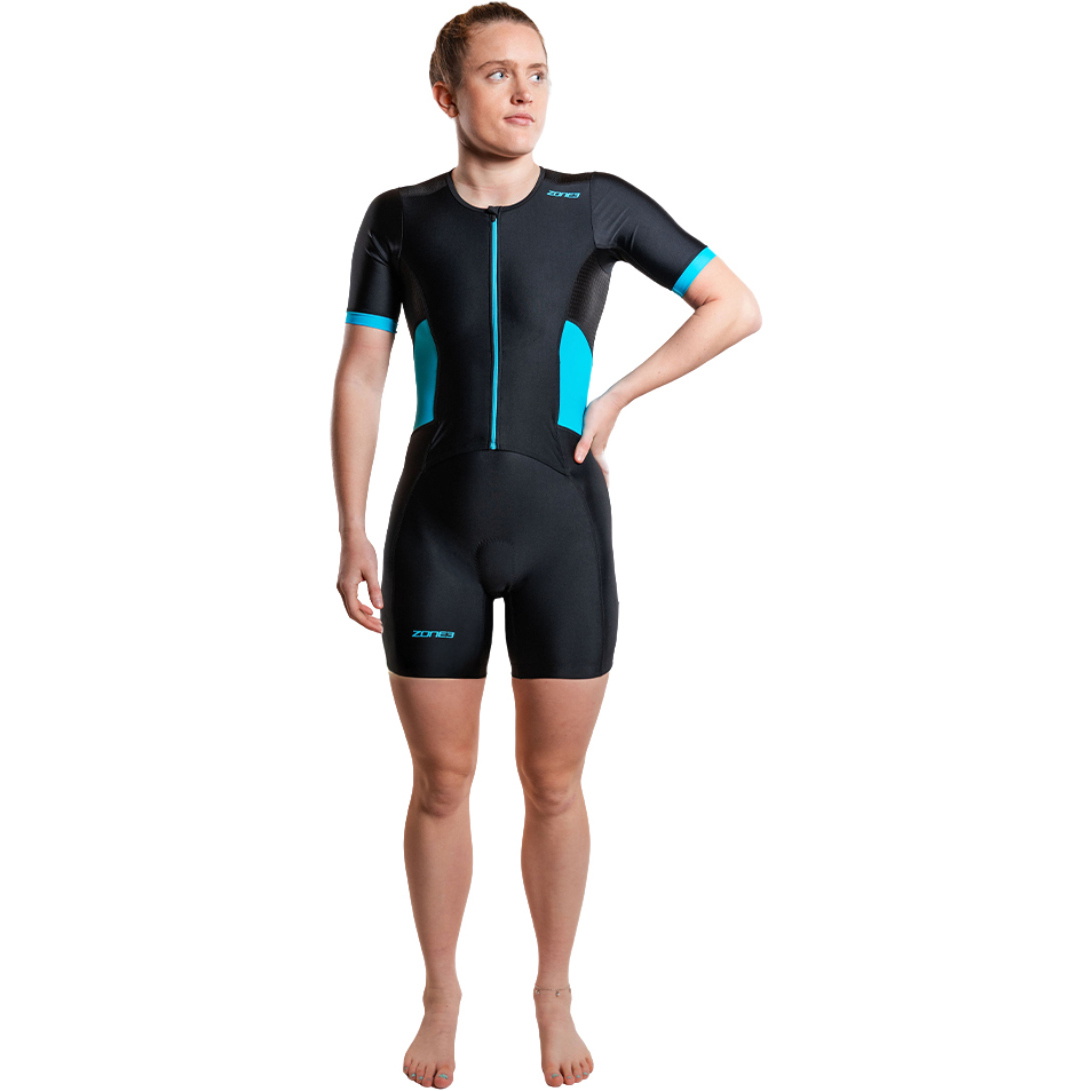 2026 ZONE3 Womens Activate Short Sleeve Full Zip Trisuit TS21WACTS107 - Black / Turquoise